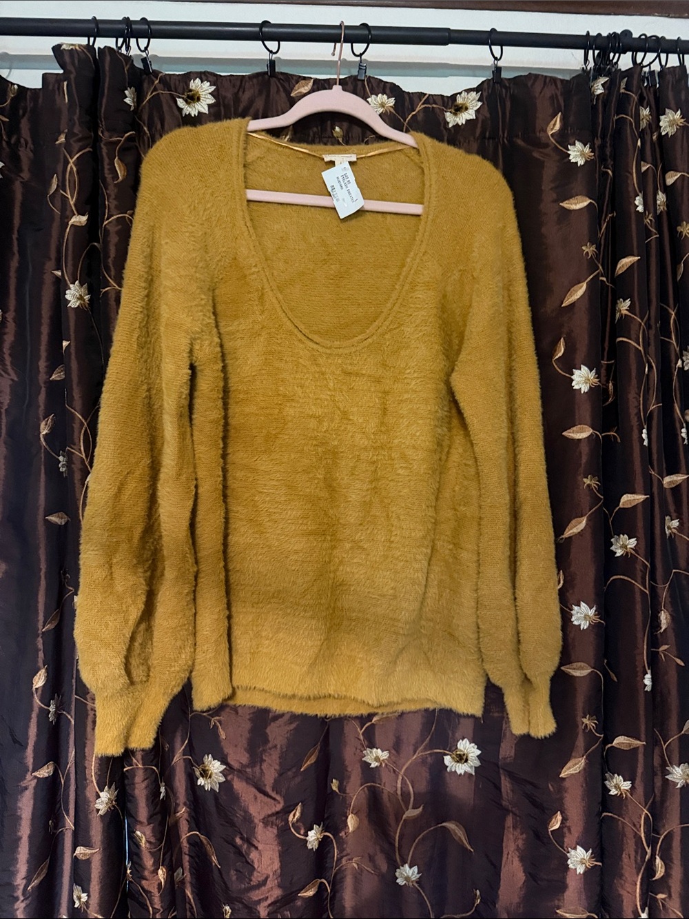 Hem & Thread Mustard Scoop Neck Fuzzy Sweater